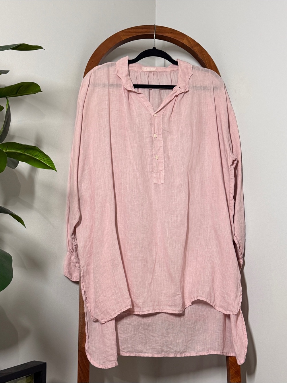 CP Shades MEDIUM Oversized Pink 100% Linen Popover Blouse Tunic Top
